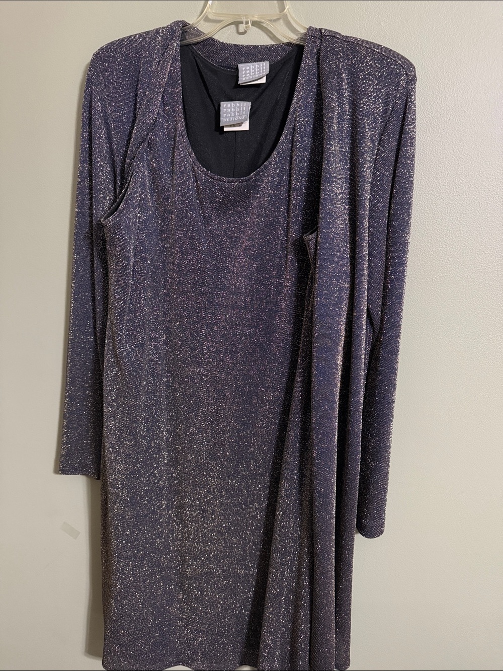 Rabbit Rabbit Rabbit Metallic Purple Long Sleeve Dress with Cardigan